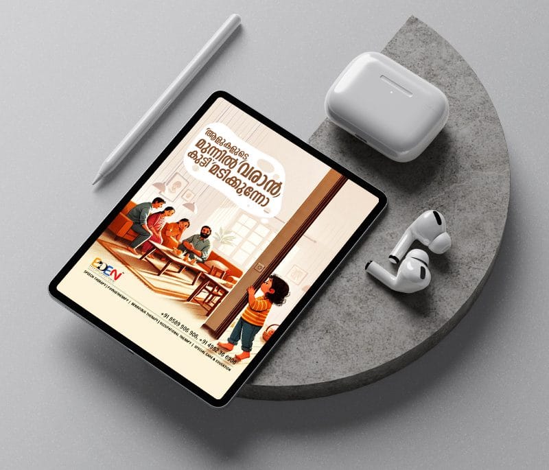 a image of showing a business brochure of eden in a i pad