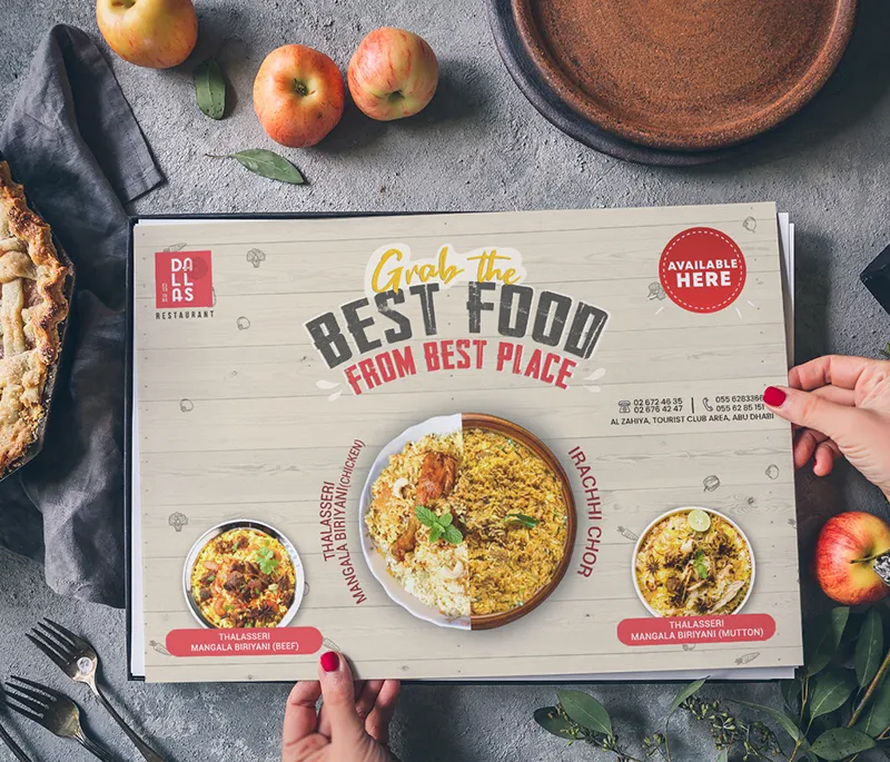 Menu card of a Dallas restaurant