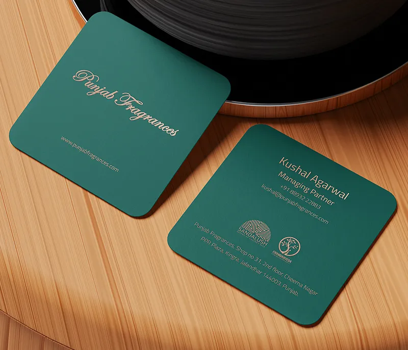 green business card of punjab fragrances